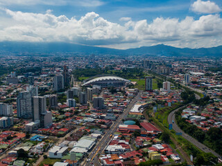 Beautiful aerial view os the city of San Jose Costa Rica, and its main park The Sabana 