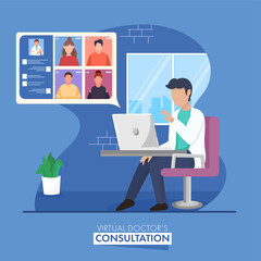 Faceless Doctor Taking Video Calling To People Or Medical Staff From Laptop For Virtual Consultation.