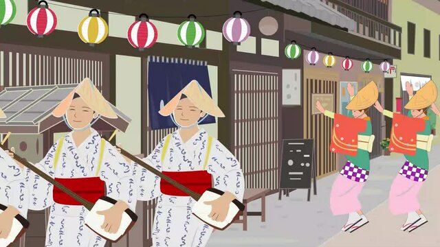 日本の祭り　踊り　三味線