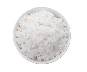 Rice cooker in a white bowl on white background.top view