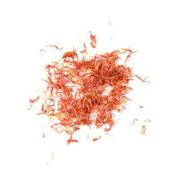 Dried safflower isolated on white background. Top view