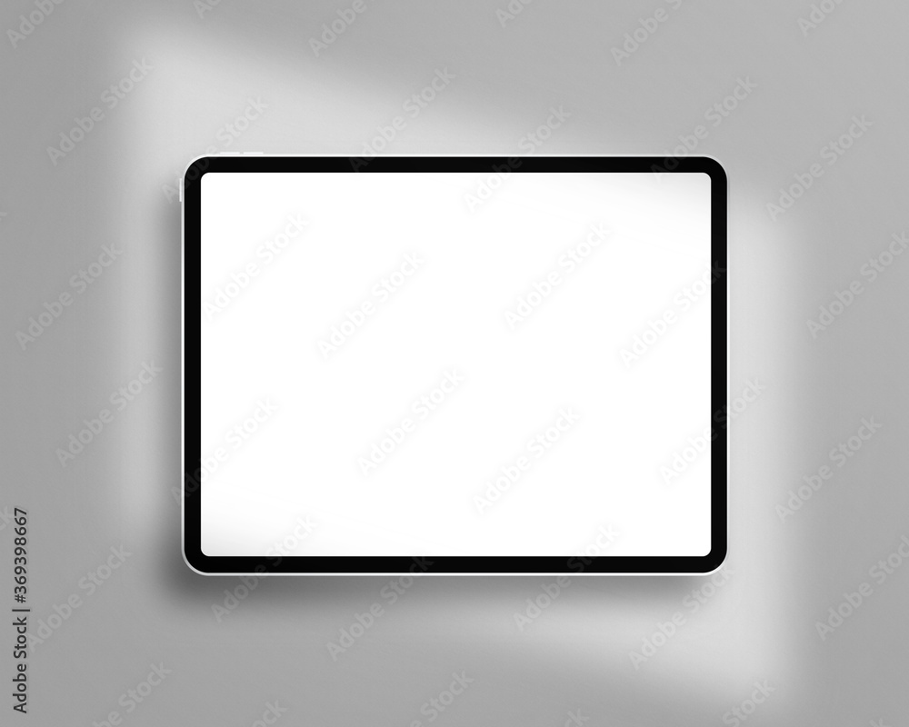 Poster modern tablet with blank white screen. mockup template with shadow overlay. photo mockup with clippi