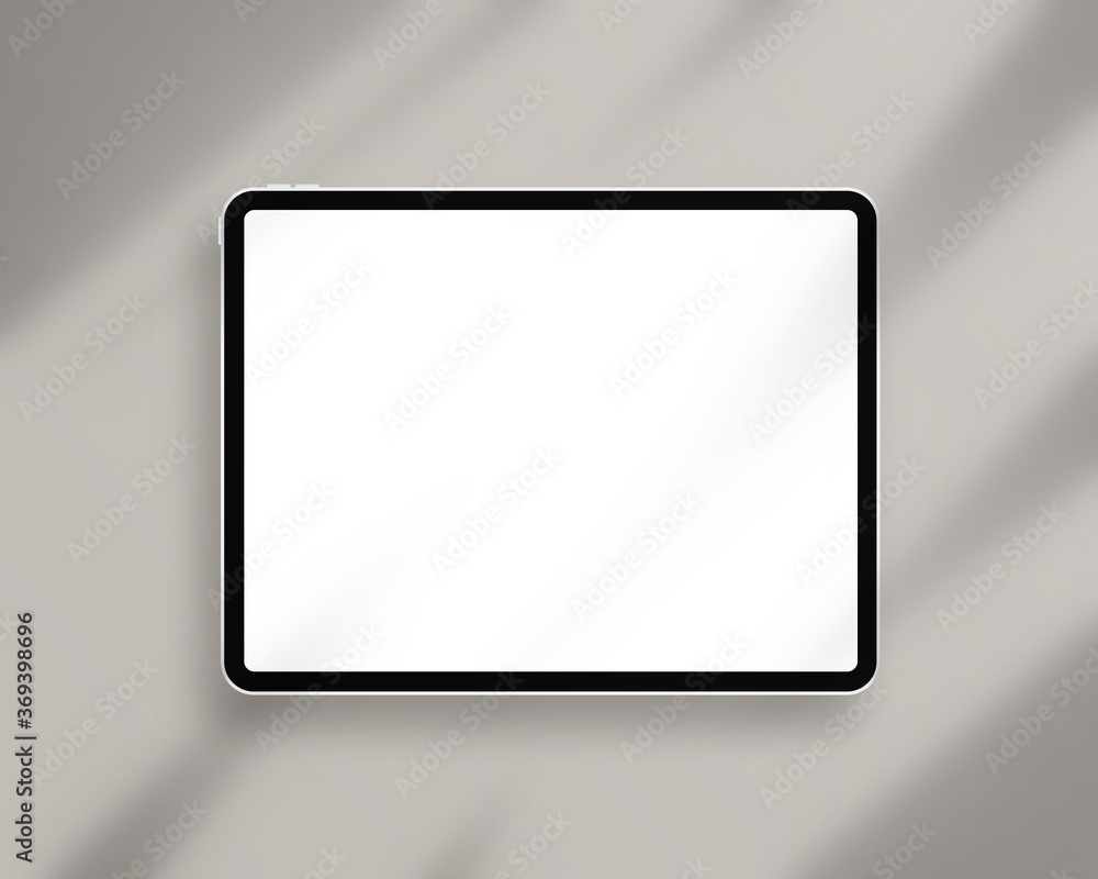 Poster modern tablet with blank white screen. mockup template with shadow overlay. photo mockup with clippi