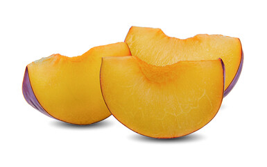 slice of red cherry plums isolated on white background