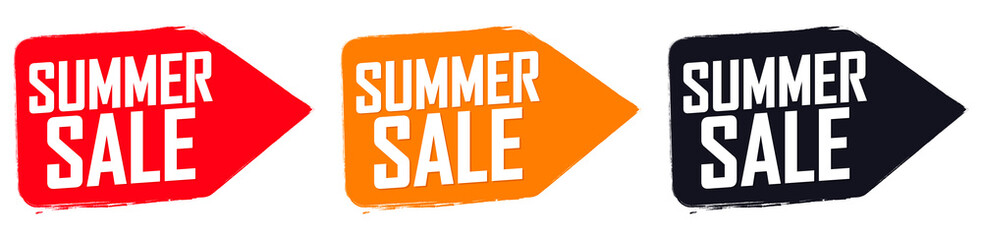 Set Summer Sale banners, discount tags design template, grunge brush, vector illustration