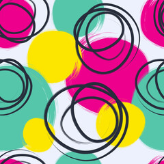 Abstract seamless pattern design with colorful brush textured strokes and scribbles