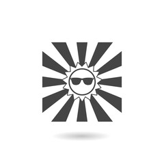 Funny Sun with sunglasses icon with shadow