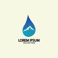 Water drop with mountain river icon Logo vector illustration for water business stock illustration