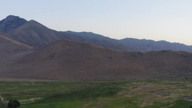 Beautiful brown mountain range in Weldon California, wilderness scenery, aerial pan right