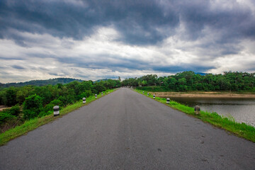 Sky blurred abstract background That has cloud cover from the coming rainstorm seasonally, roads and natural reservoirs