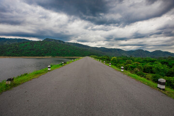 Sky blurred abstract background That has cloud cover from the coming rainstorm seasonally, roads and natural reservoirs