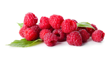 Tasty ripe raspberries on white background