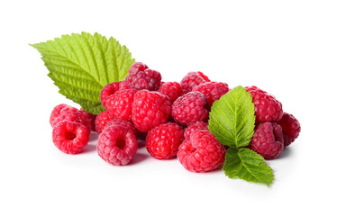 Tasty ripe raspberries on white background