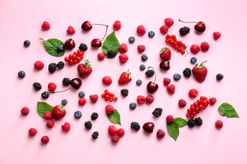 Tasty fresh berries on color background