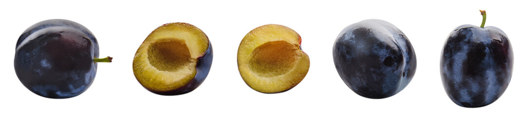 Fresh plums isolated on white background.Potatoes Collection Clipping Path. Professional 

studio macro shooting, close up shot.