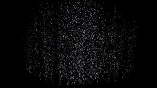 Close-up of bubbles air in under water floating up to water surface. 
The camera moves through bubbles. Isolated on black background. Alpha channel included in the end of the clip.