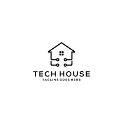 Creative modern minimalist tech house sign logo design template 