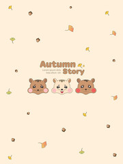 Autumn frame : Squirrel and fallen leaves pattern
