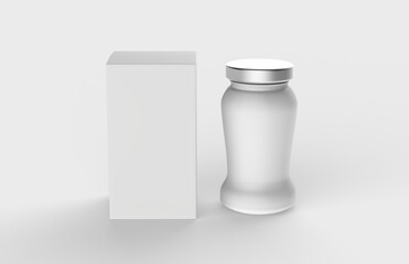 realistic blank plastic bottle with packaging box on white background. 3d illustration.
