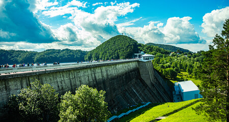 Solina dam in Bieszczady - Dam on the lake.