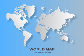 Obraz premium Political world map with shadow isolated on blue background