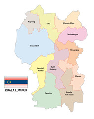 Administrative vector map of the Malaysian capital Kuala Lumpur with flag