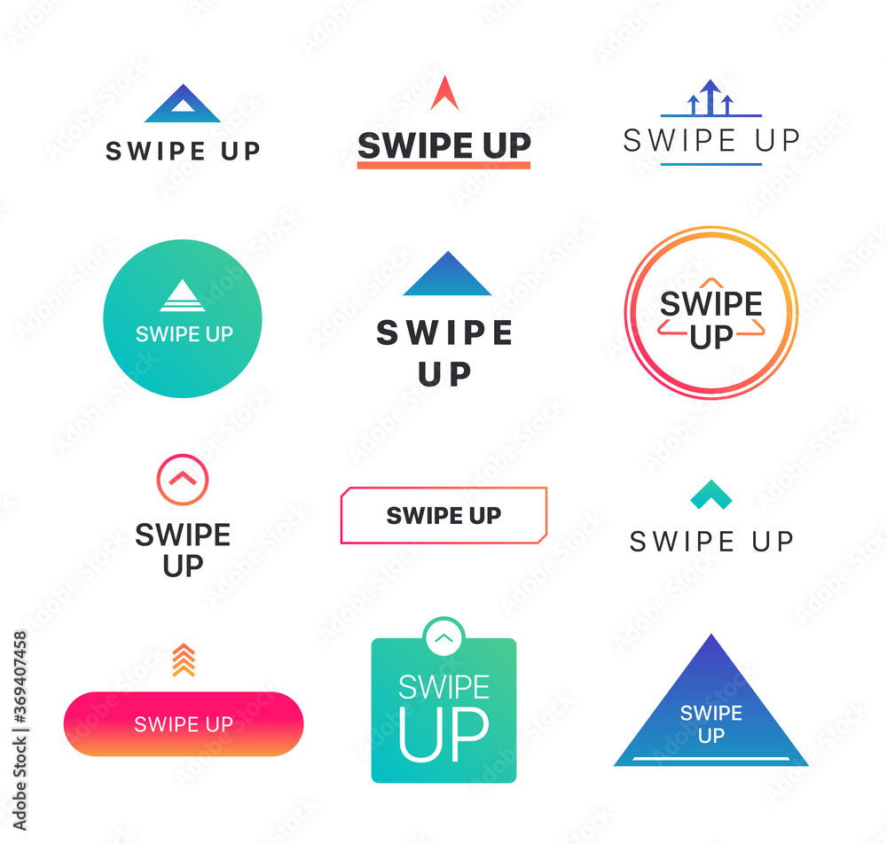 Poster different swiping up flat template set. ui web elements and buttons for apps and photo blog vector i