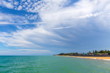 Fototapeta premium Abstract Natural bright sunlight sky background with light effect, Lens flare realistic illustration. Solar flash with golden rays during sunrise or sunset for backdrop design.