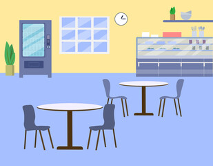 School canteen, university cafe , dining room with counter desk and trays,vector.