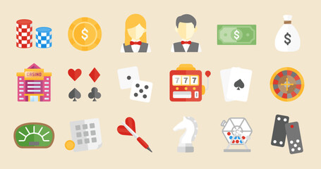 Casino and Gambling Icon Set (Simple flat vector for illustrations or graphics)