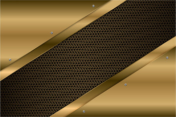 Metallic background.Luxury of gold with carbon fiber texture.Dark space golden metal modern design.