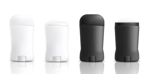 White and black antiperspirant bottles mockup vector illustration isolated.