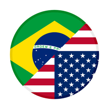 round icon with brazil and usa flags 