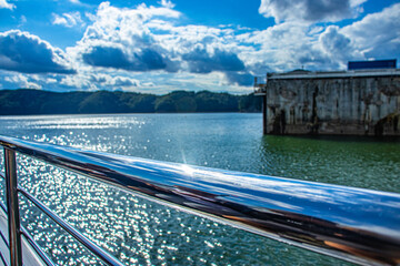 handrail on the ship on a boat on the lake