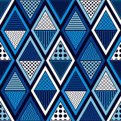 Shapes made of patterned triangles. Seamless background. Logo. Simple design. Vector illustration for web design or print.