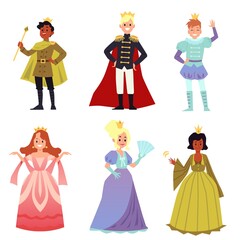 Fototapeta premium People in medieval costumes - isolated set of cartoon prince and princess