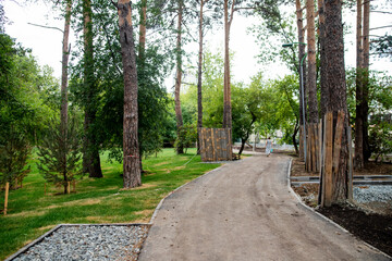 Repair of paths in parks. Protection of trees in the reconstruction of Park areas. Construction equipment works on the repair of the road.