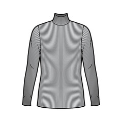 Turtleneck ribbed-knit sweater technical fashion illustration with long sleeves, oversized body, tunic length. Flat sweater apparel template front grey color. Women men unisex shirt top CAD mockup