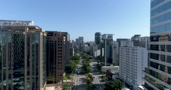 Flying Over Faria Lima Avenue At Sao Paulo Brazil, During The Covid 19 Quarantine