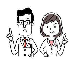 Vector material: serious look male and female doctors