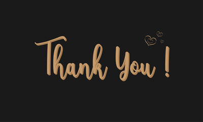 Thank You Text Handwritten Calligraphy Lettering Isolated with love heart On Black Background Vector Illustration