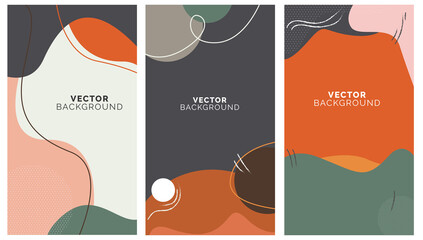Vector set of abstract creative backgrounds in minimal trendy style with copy space for text - design templates for social media stories - simple, stylish and minimal designs for invitations, banners
