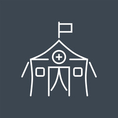 Medical tent related vector thin line icon. Isolated on black background. Editable stroke. Vector illustration.