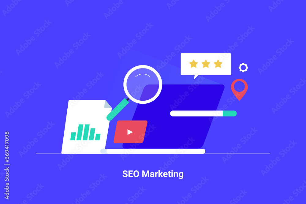 Poster search engine marketing and seo service. digital marketing campaign with data driven strategy. lapto