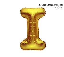 Gold inflatable toy foil balloons font. Letter I. 3D vector realistic. You can change the color.