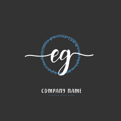 E G EG Initial handwriting and signature logo design with circle. Beautiful design handwritten logo for fashion, team, wedding, luxury logo.