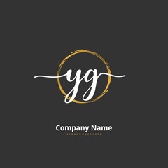 Y G YG Initial handwriting and signature logo design with circle. Beautiful design handwritten logo for fashion, team, wedding, luxury logo.