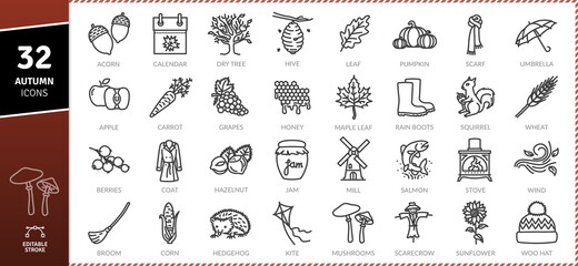 Autumn icons Pack. Thin line icons set. Flaticon collection set. Simple vector icons