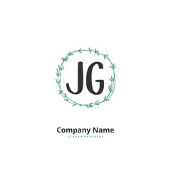 J G JG Initial handwriting and signature logo design with circle. Beautiful design handwritten logo for fashion, team, wedding, luxury logo.