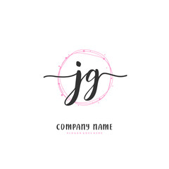J G JG Initial handwriting and signature logo design with circle. Beautiful design handwritten logo for fashion, team, wedding, luxury logo.